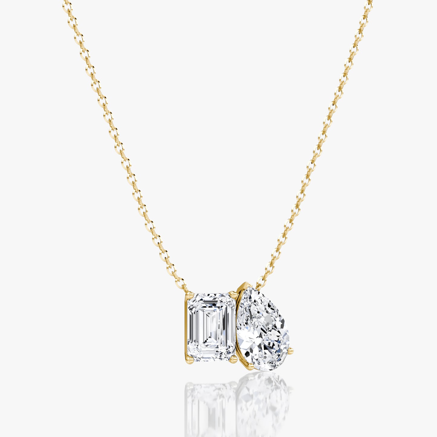 Two-Stone Diamond Necklace Emerald and Pear Pendant