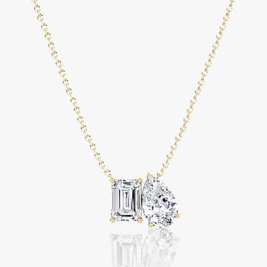 Two-Stone Diamond Necklace Emerald and Pear Pendant