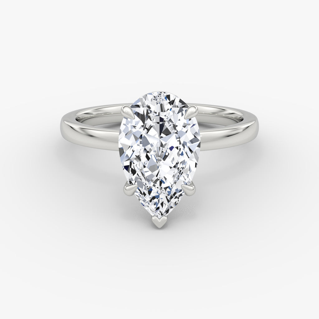 Solitaire Pear Diamond Ring – 4.22 Carat in 14K White Gold