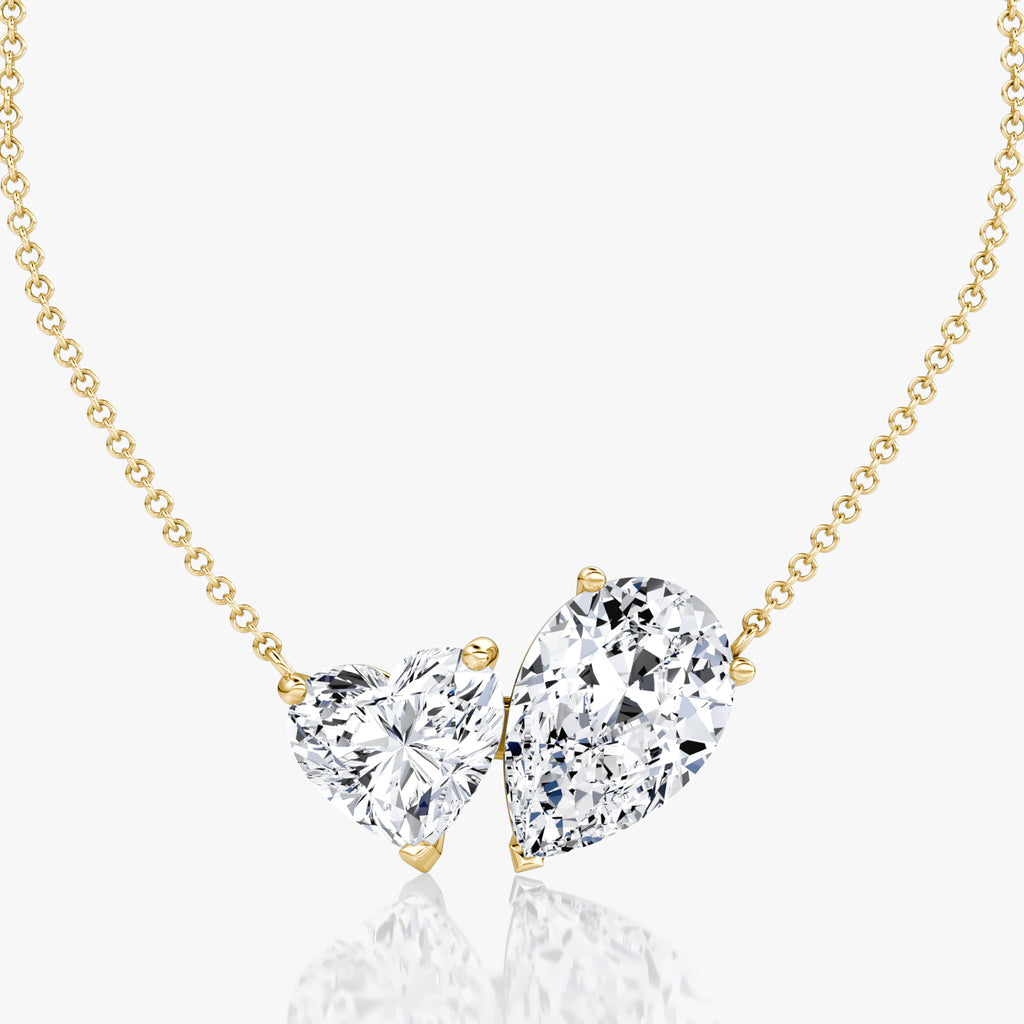 Two-Stone Diamond Heart & Pear Necklace – 5.49ctw in 14K Yellow Gold