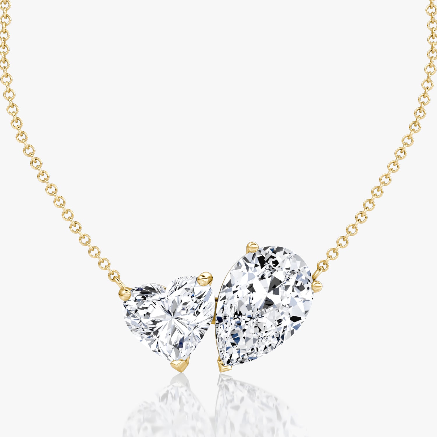 Two-Stone Diamond Heart & Pear Necklace – 5.49ctw in 14K Yellow Gold