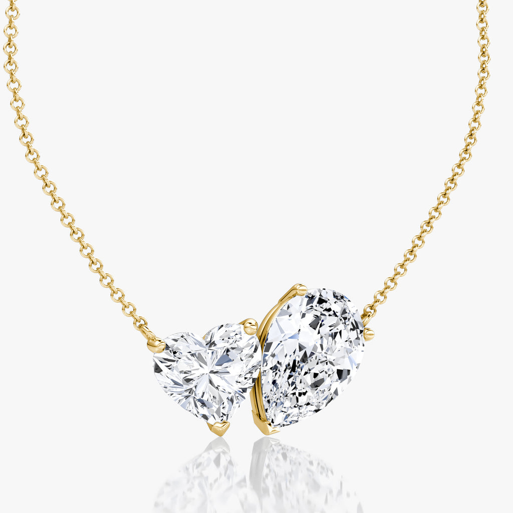 Two-Stone Diamond Heart & Pear Necklace – 5.49ctw in 14K Yellow Gold