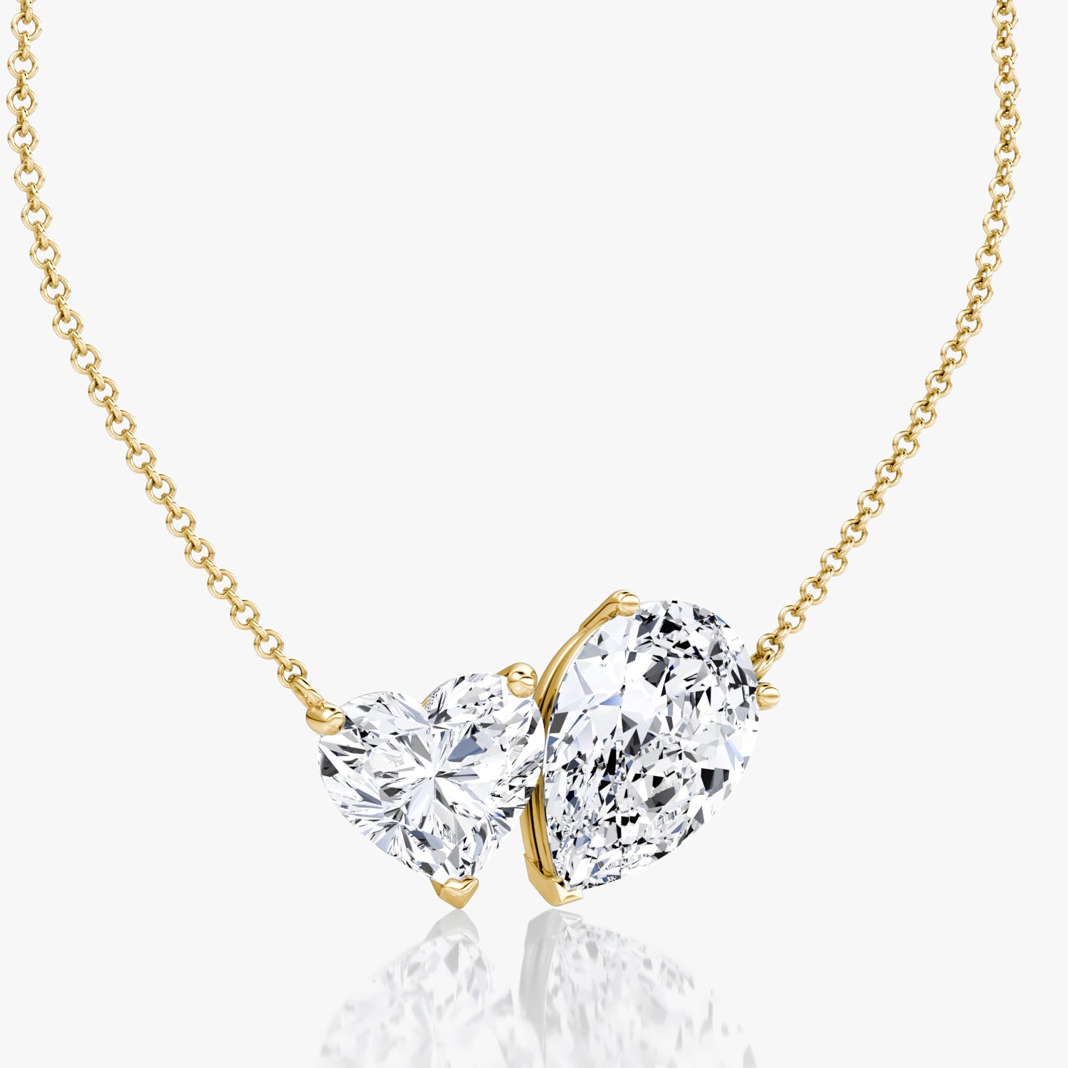 Two-Stone Diamond Heart & Pear Necklace – 5.49ctw in 14K Yellow Gold
