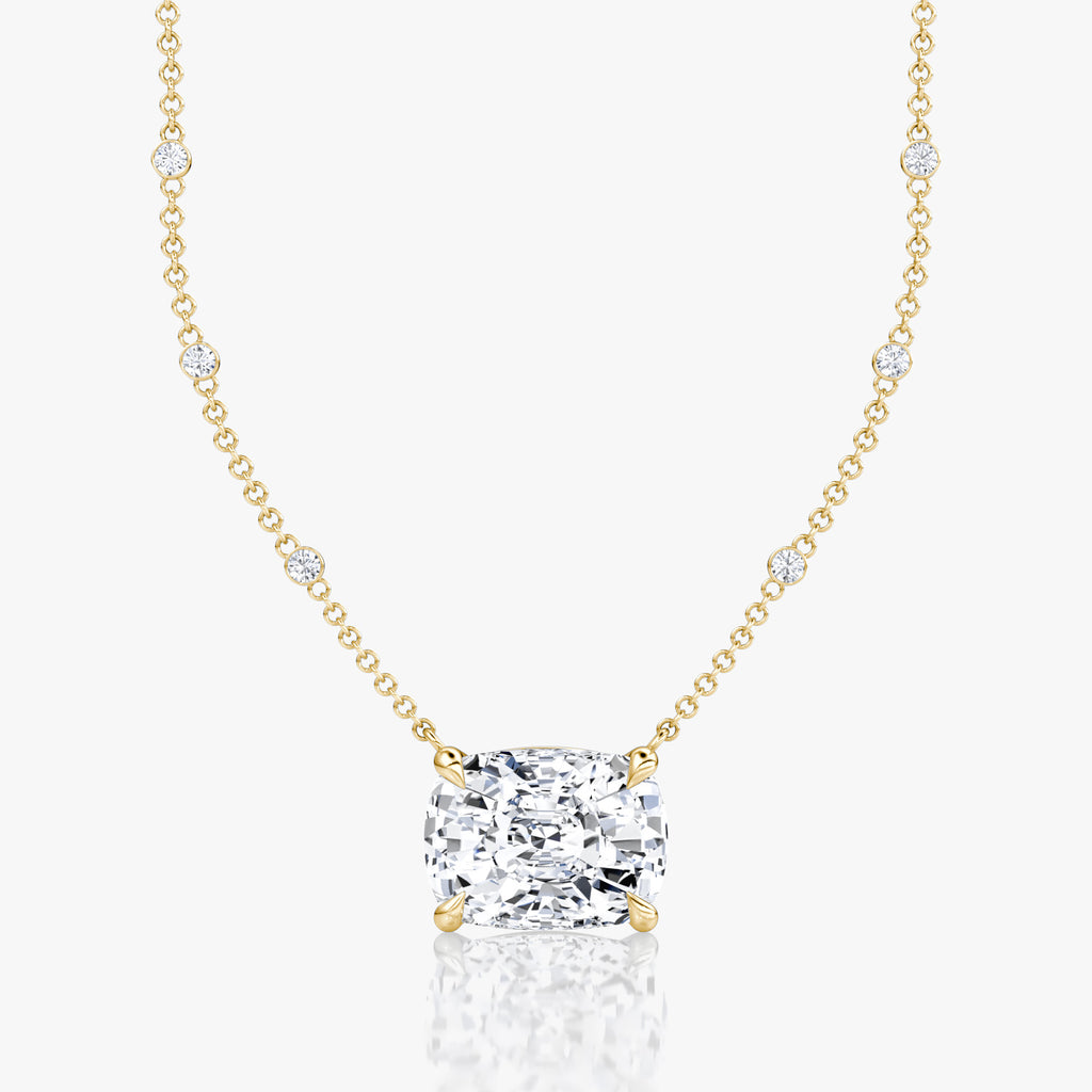 Elongated Cushion Diamond Pendant – 5.11 Carats | E Color, VS2 Clarity | 14K Yellow Gold with Diamond Chain