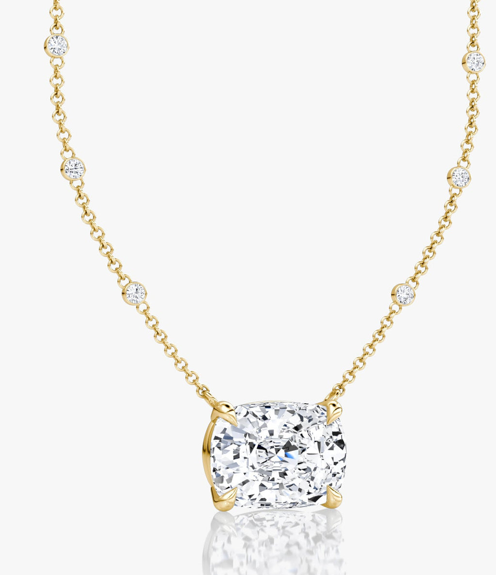 Elongated Cushion Diamond Pendant – 5.11 Carats | E Color, VS2 Clarity | 14K Yellow Gold with Diamond Chain