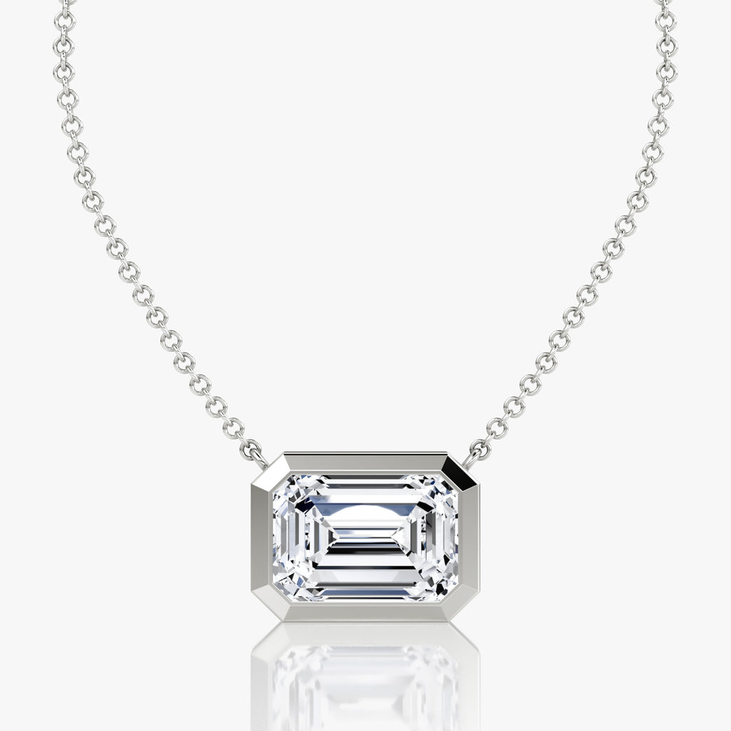 Bezel-Set Emerald Cut Diamond Pendant Necklace – 5.05 Carat in 14K White Gold