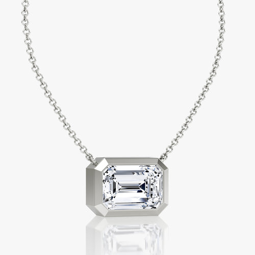 Bezel-Set Emerald Cut Diamond Pendant Necklace – 5.05 Carat in 14K White Gold